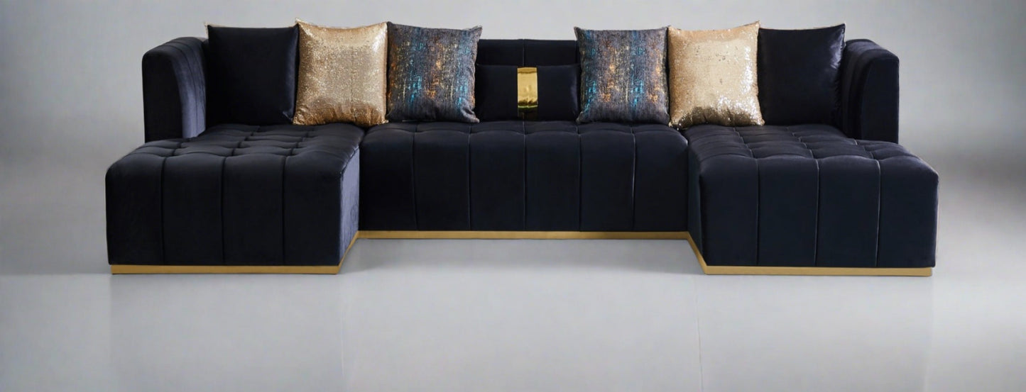 Lucy U-SHAPED VELVET SECTIONAL SOFA (BLACK)
