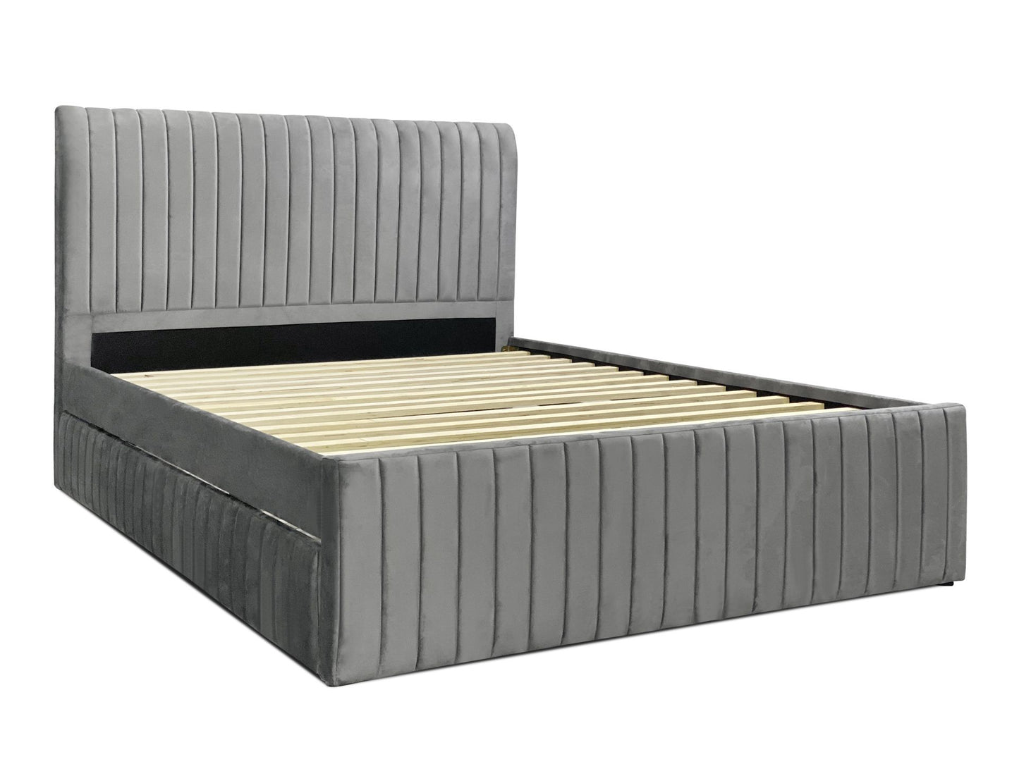 Velvet Queen with Single Trundle Bed Frame - Grey