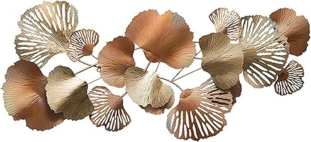 Metal Wall Sculpture Wrought Iron Gold Ginkgo Leaf Wall Art Decoration - Home decor