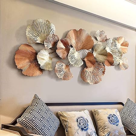 Metal Wall Sculpture Wrought Iron Gold Ginkgo Leaf Wall Art Decoration - Home decor