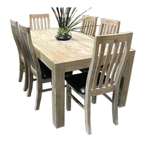 White Wash Solid Pine Wood 7 Pcs Dining Suite