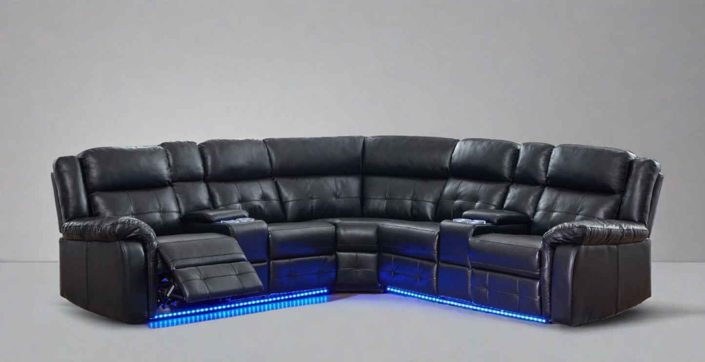 Leather Recliner LED Corner Lounge Suite