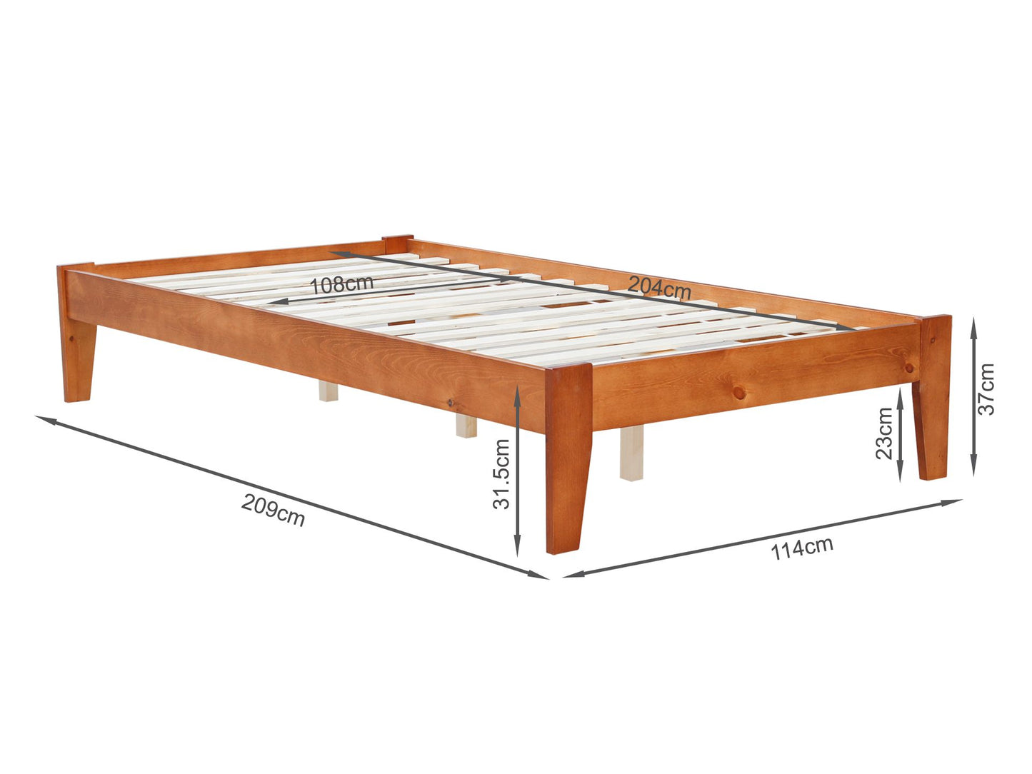 King Single Wooden Bed Frame - Oak