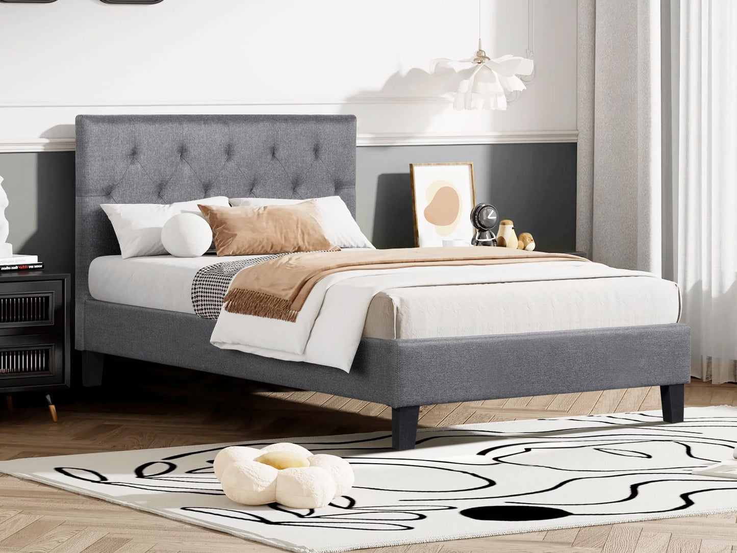 Bily King Single Bed Frame - Dark Grey