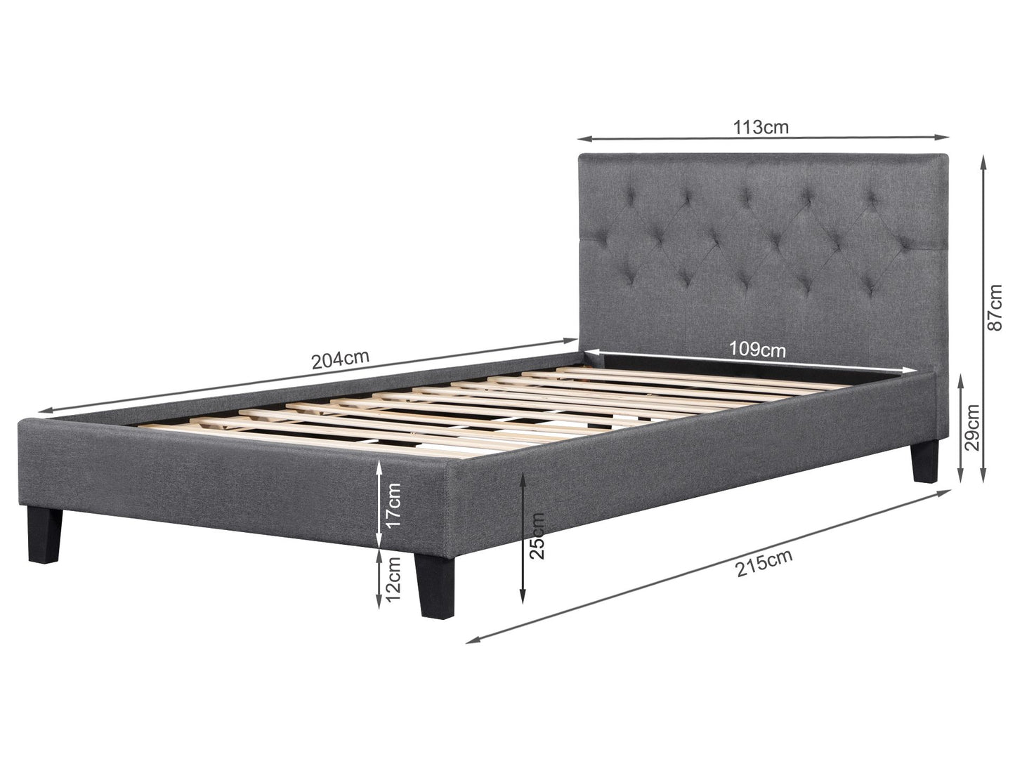 Bily King Single Bed Frame - Dark Grey