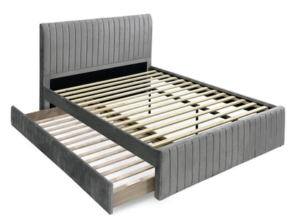 Velvet Queen with Single Trundle Bed Frame - Grey