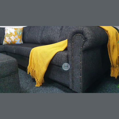 Zak Fabric Corner Sofa with Storage Ottoman | Jake Charcoal | NZ Made