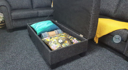 Zak Fabric Corner Sofa with Storage Ottoman | Jake Charcoal | NZ Made