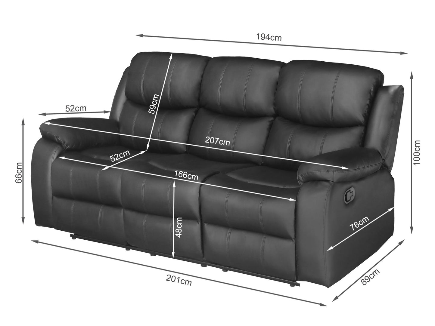 Washington 3 Seater Recliner Lounge Suite | Black