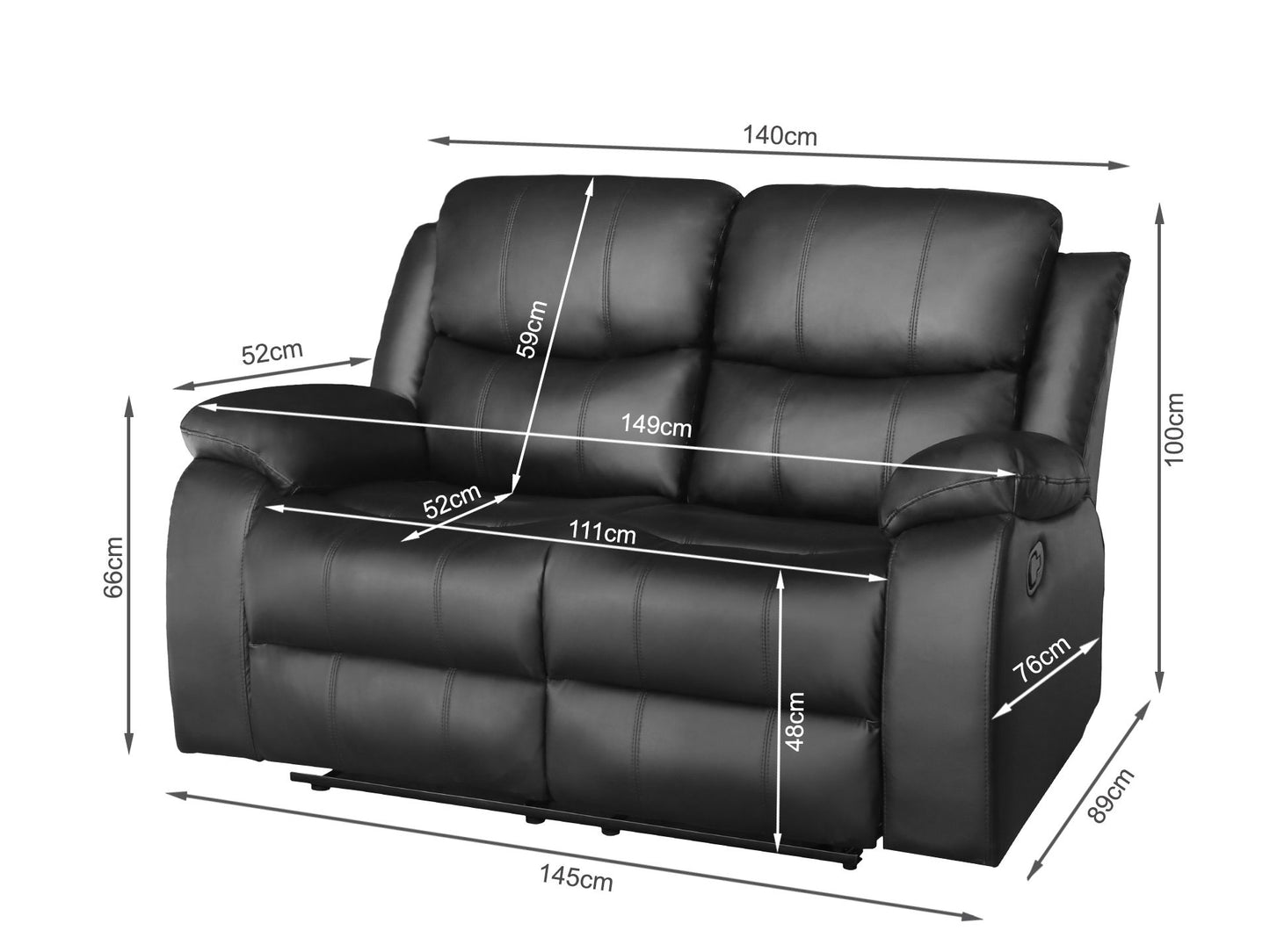 Washington Manual 2 Seater Recliner | Black